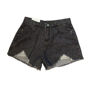 Unbranded Denim Shorts Sz Lg 10 High Rise Gray Black Wash NWT boho Distressed